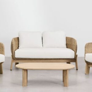 Conjunto de jardín con sofá de 2 plazas, 2 sillones y mesa de centro