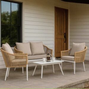 Jardin mueble - Mesa, sofa y 2 sillones beige