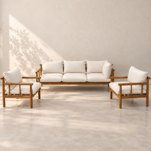 Conjunto de sofá y sillones de teca